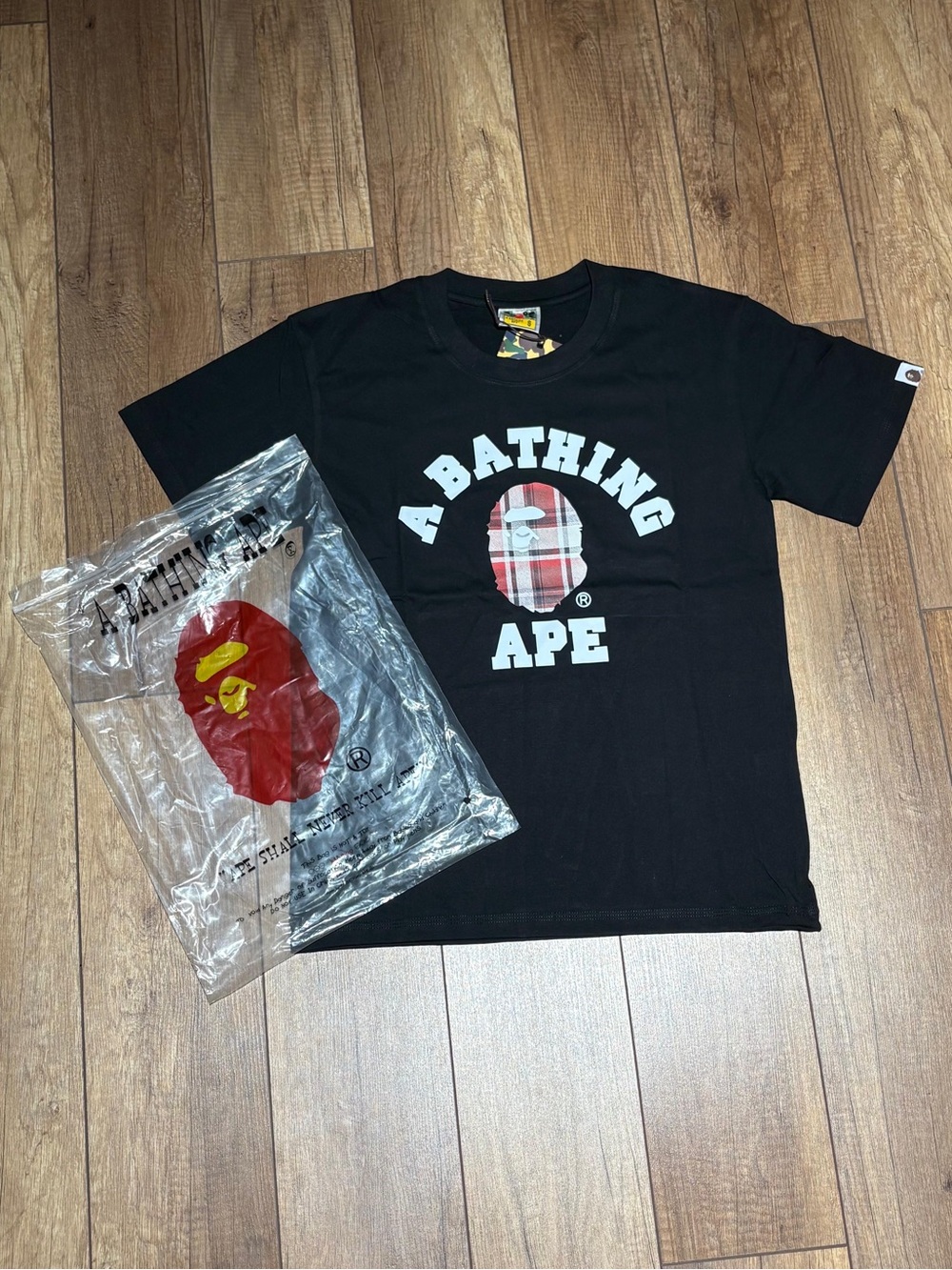 A Bathing Ape BAPE x Burberry Black Ape Logo Tee Shirt Mens Size Small